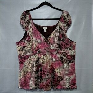 Venezia Babydoll Paisley Blouse Women's 18/20 Crossover V Neck Capped Sleeves